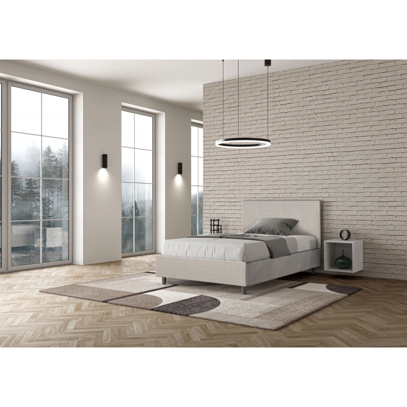 Letto imbottito 1 piazza e mezza 120x200 cm tessuto Labirinto Adele - Bianco,Contenitore