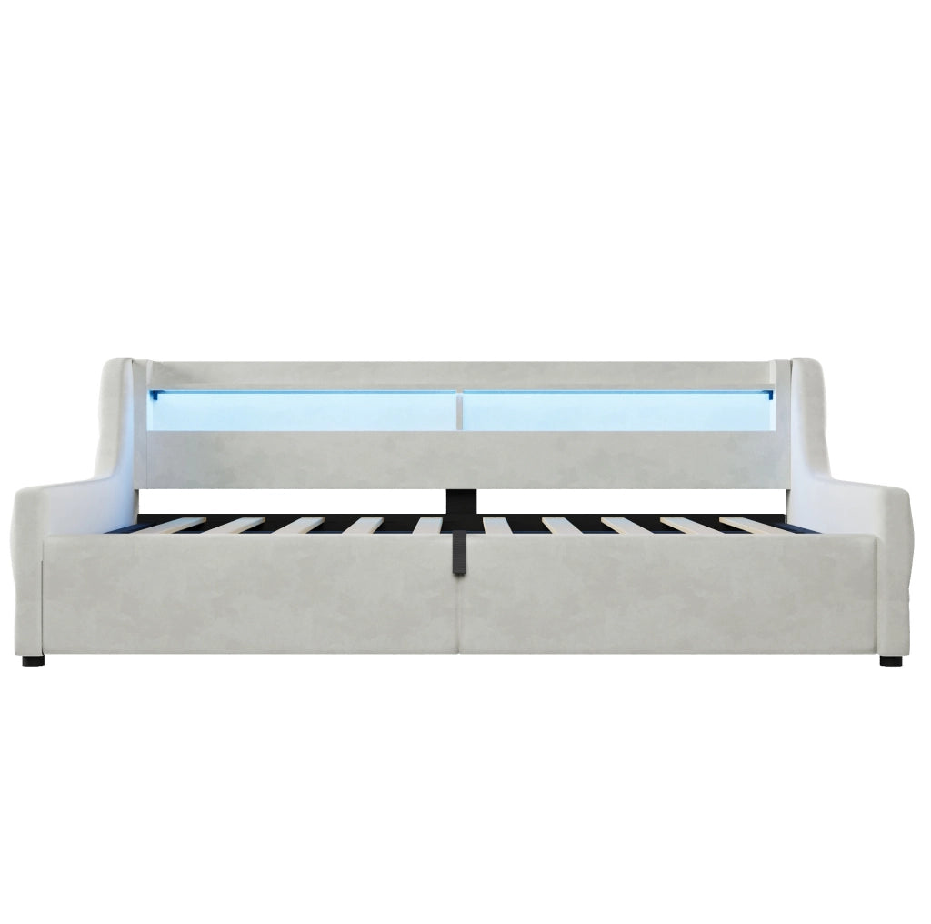 Letto singolo imbottito 90x200 cm con LED e vano contenitore