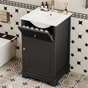 Mobile sottolavabo con lavabo integrato 1 cassetto 1 anta e ripiano regolabile in ceramica e MDF nero 51 × 46 × 87 cm
