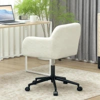 Sedia da Ufficio Girevole con Ruote, Sedia da Scrivania, Tessuto in Pile, Schiuma, Regolabile in Altezza, Home Office, Crema