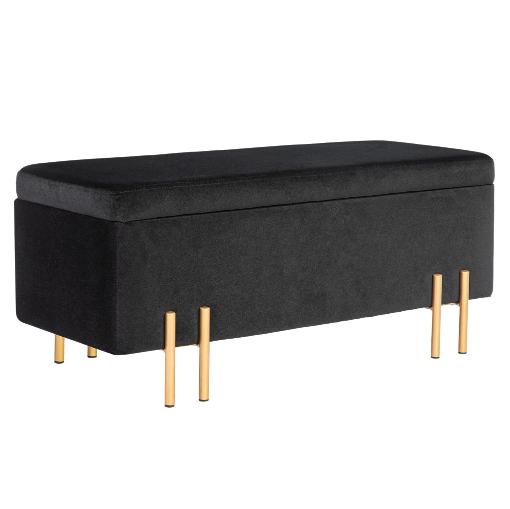 Panca contenitore 100x40x42 cm nera in tessuto e metallo per ingresso