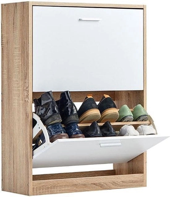 12 Paia di Appoggiabotti - Grande cassettone per ingresso - MDF Legno Stile - Design Scandinavo - 2 ante - B60xL24xH80 cm - Legno Bianco chiaro