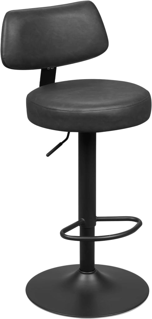 Sgabelli Cucina Set di 2, Girevoli a 360° e Regolabili in Altezza, Sedie da Bar con Schienale e Poggiapiedi, in Pelle Sintetica e Metallo, per Cucina, Bar, Ristorante, Antracite