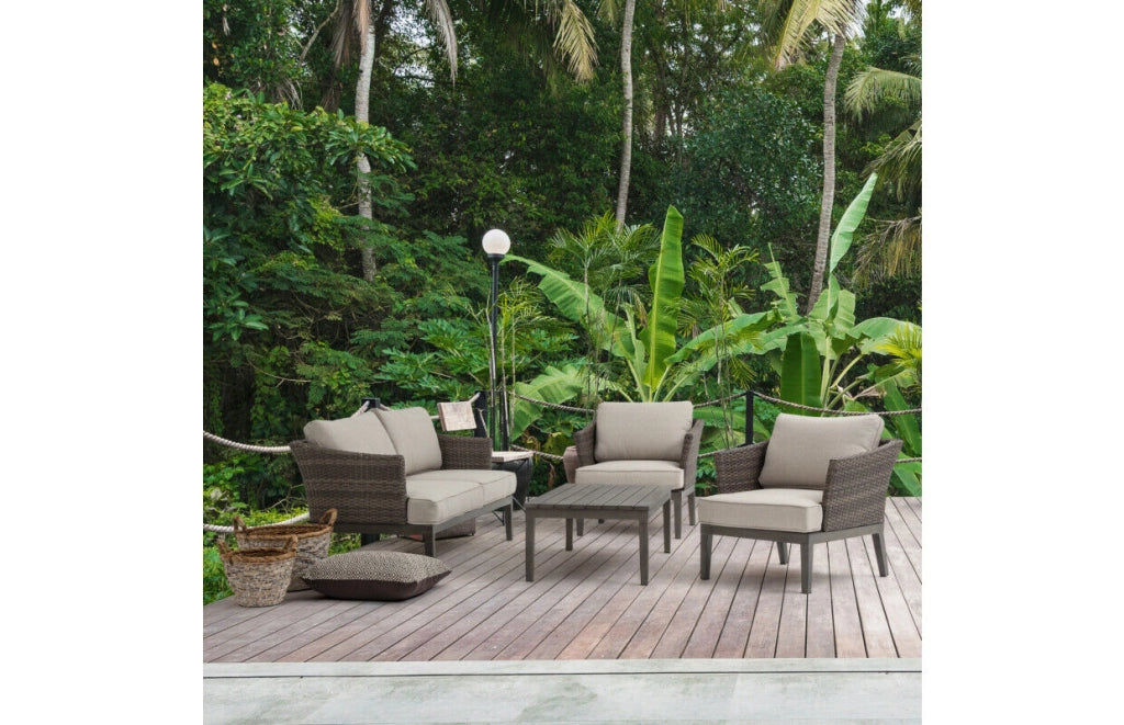 Set da Giardino Salotto Esterno Divano Tavolino Sedie Cuscini Coconut Bizzotto
