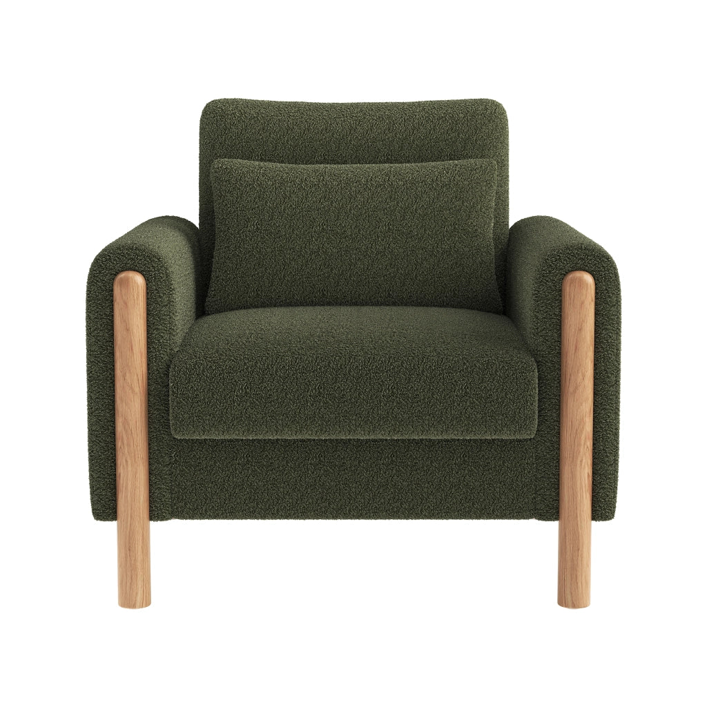 poltrona lounge 1 posto con cuscino spesso sfoderabile e braccioli; tessuto bouclÃ© verde 87 Ã— 83 Ã— 88.5 cm