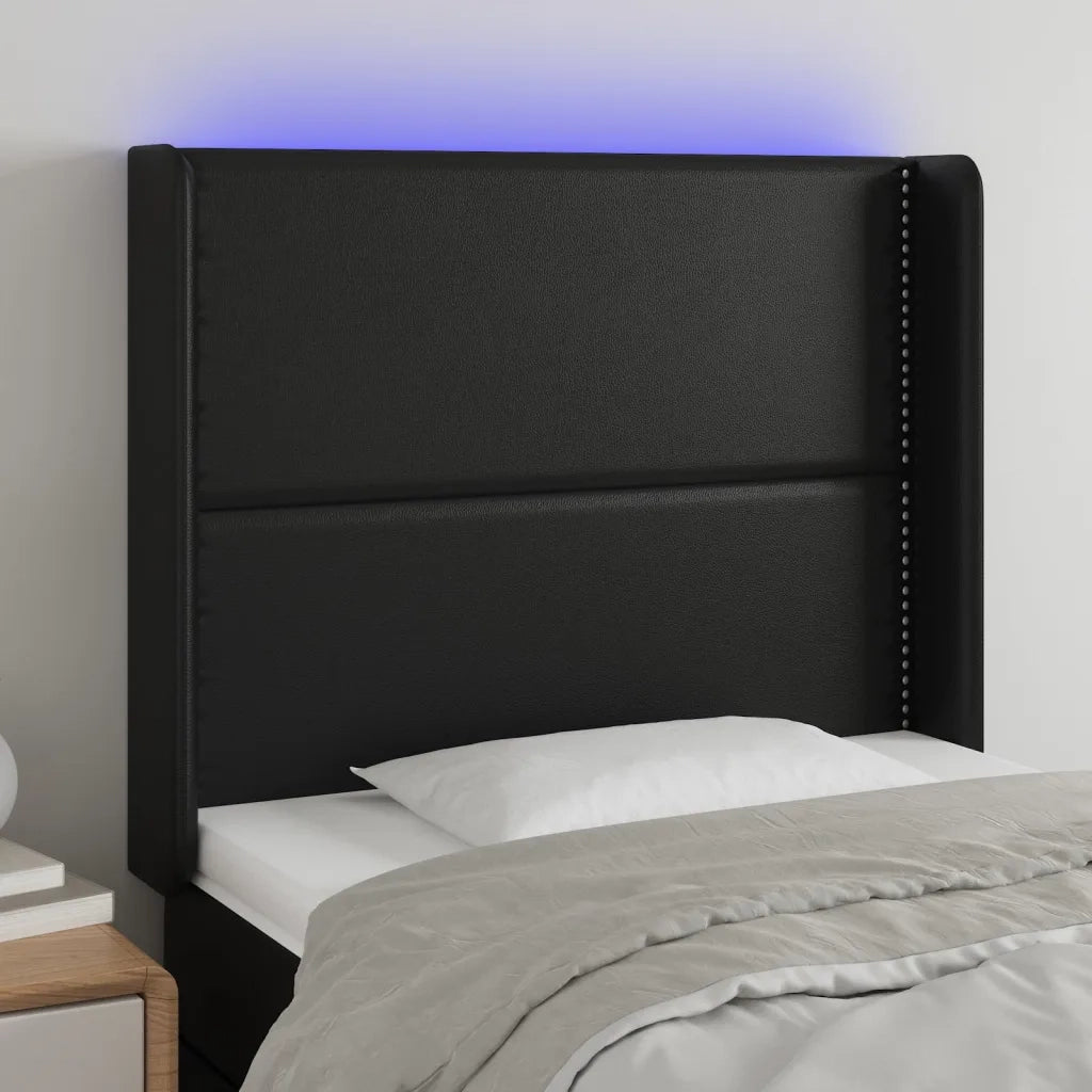 Testiera | Testata a LED Nera 103x16x118/128 cm in Similpelle