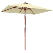 Ombrellone Rettangolare Inclinabile 2x1.5 m con 6 Stecche e Apertura a Corda, in Bambù e Poliestere Beige