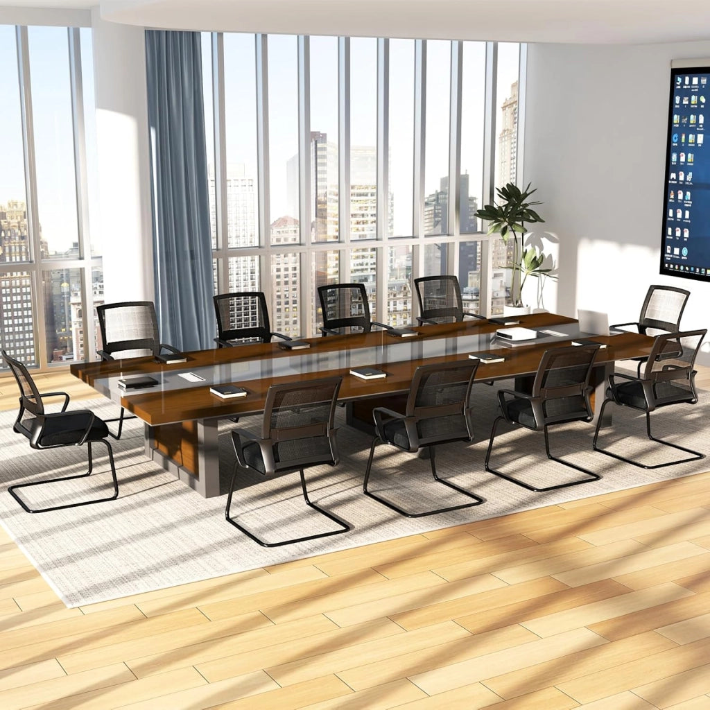 Sedia Ufficio Ergonomica con Supporto Lombare,Schienale Rete Mesh Traspirante + Braccioli Regolabili,Struttura a Slitta, Per Sale Riunioni, Reception e Attesa, Design Moderno in Nero