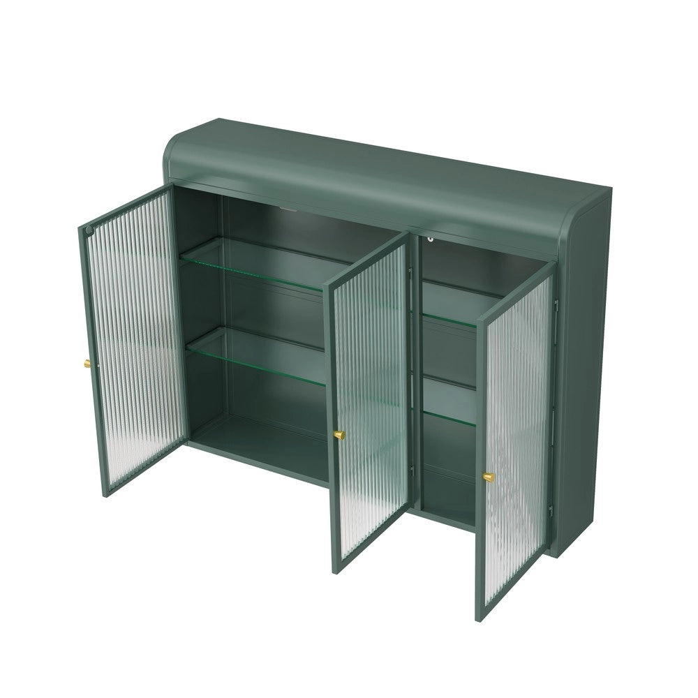 Armadietto Pensile a 3 Ante con Vetro ¨C MINIMAL ¨C Verde Scuro