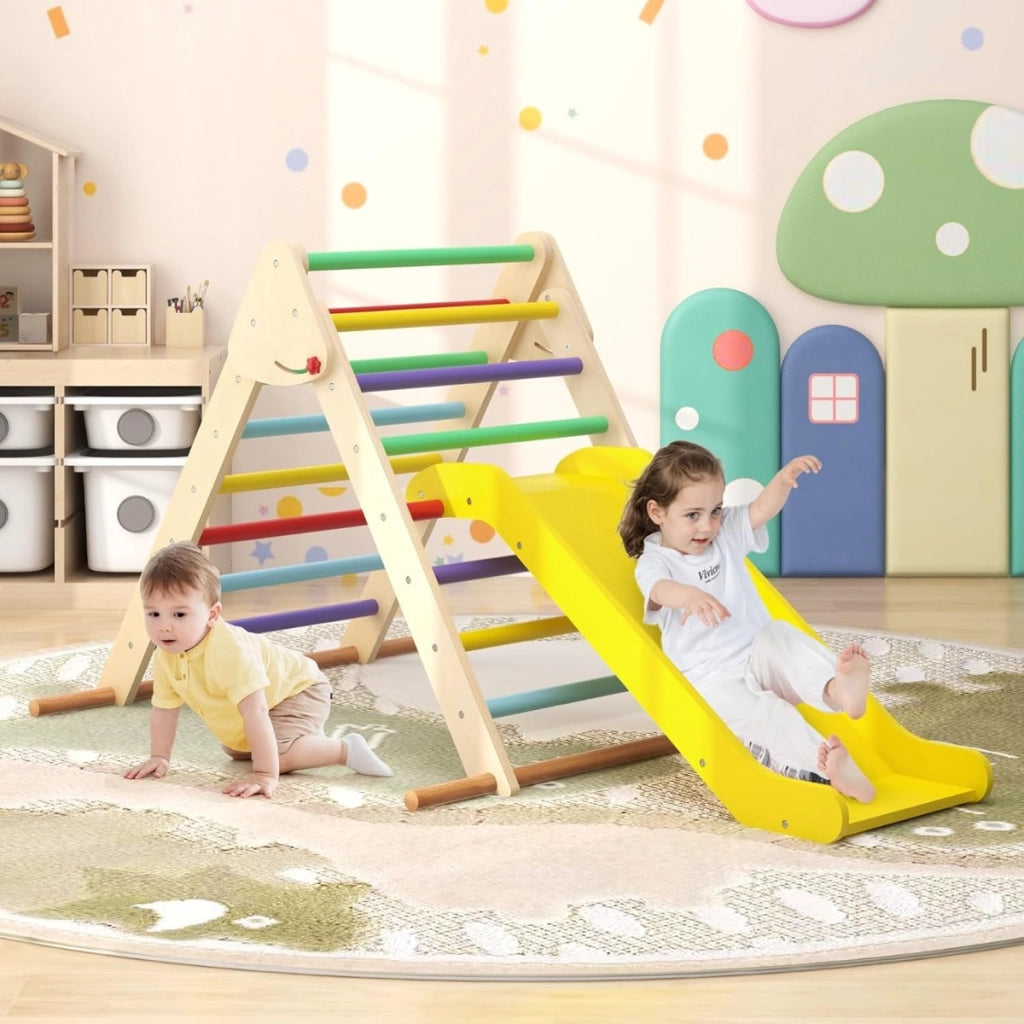 Triangolo di arrampicata pieghevole con rampetta scivolosa, Giocattolo montessori in legno triangolare per bambini Colorato-Arrampicate e scivoli