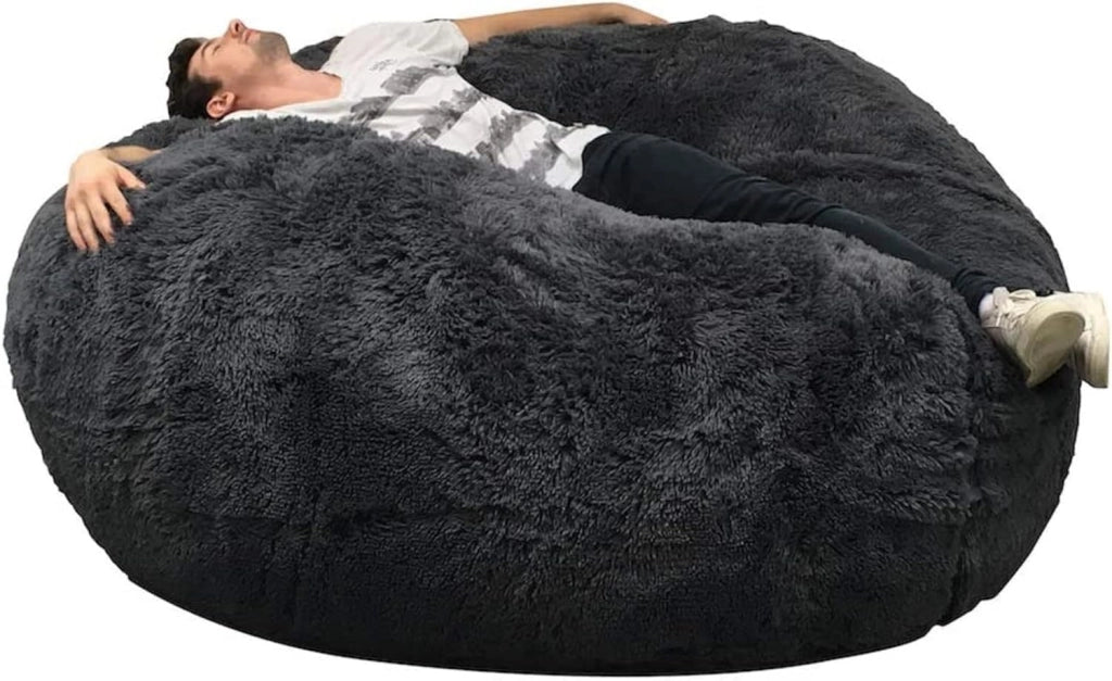 Pouf Poltrona a Sacco Gigante in Pelliccia Sintetica - Ultra Morbido e Confortevole - Fodera Lavabile - Imbottitura in Schiuma, Qualità Premium - Bean Bag XXL (140 cm, Grigio)