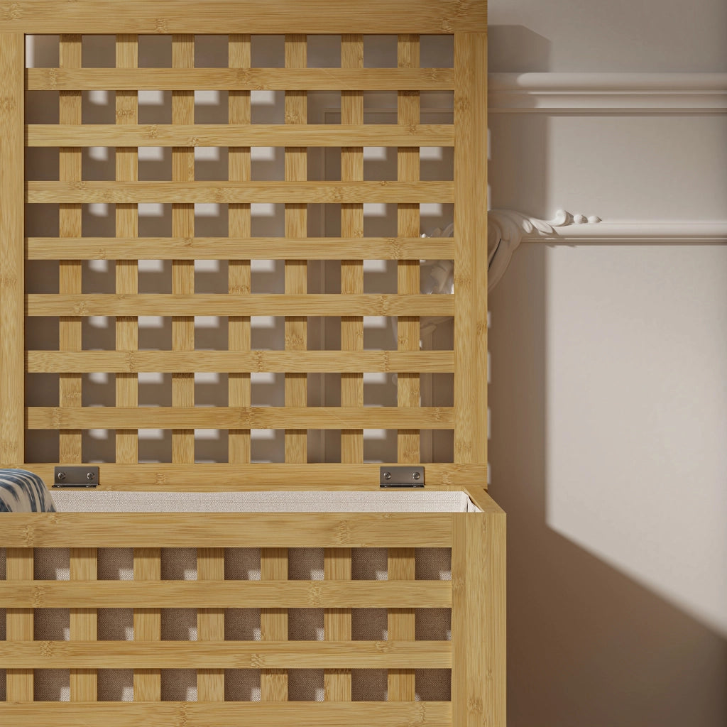 Mobile Portabiancheria Jystiand in Bambù con Coperchio Ribaltabile 62x45x45 cm 79 L [en.casa]