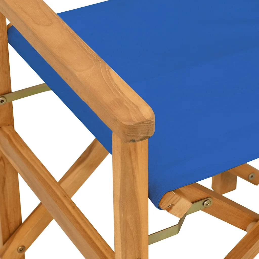 Sedia da Regista Pieghevole Blu in Legno Massello di Teak