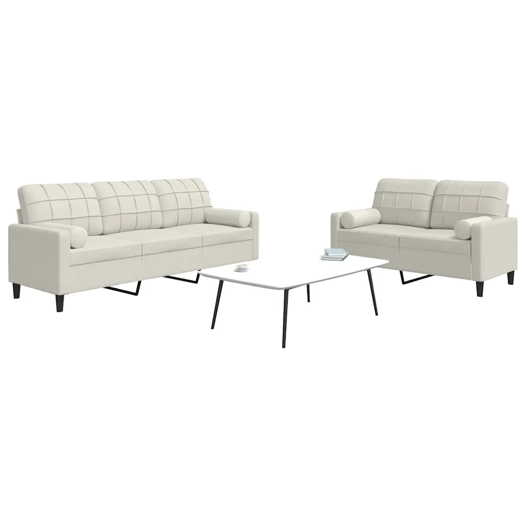 Set di Divani 2 pz con Cuscini e Rinforzi Crema in Velluto