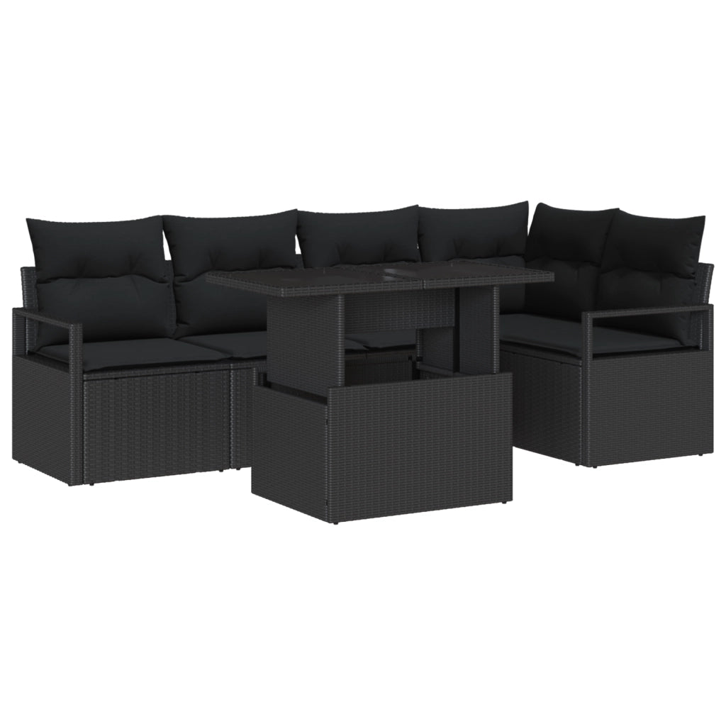 Set di divani da giardino 6 pezzi con cuscini Nero Polyrattan