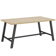Tavolino da caffè esterno; tavolino rettangolare in metallo con piano in legno imitato; 100 x 55 cm; marrone