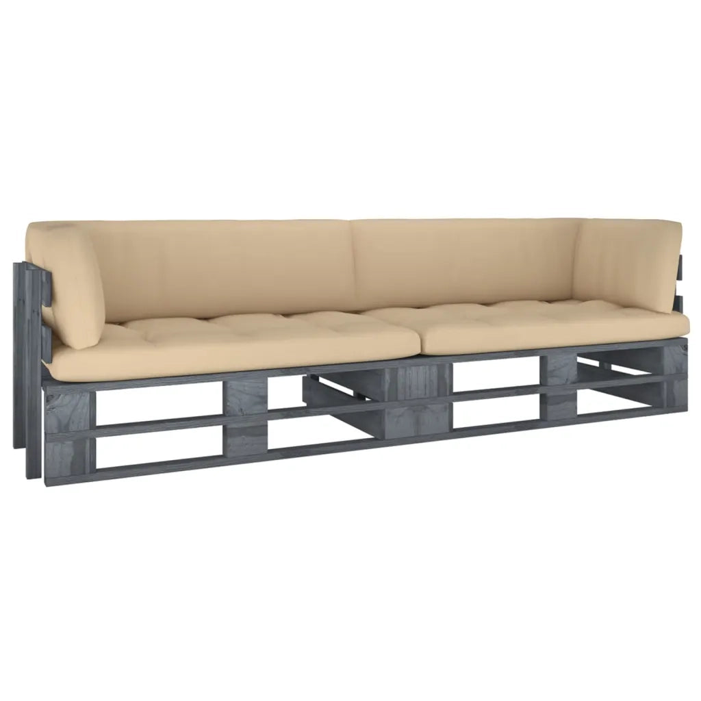 Divano 2 Posti su Pallet con Cuscini Grigio in Pino Impregnato cod mxl 40672