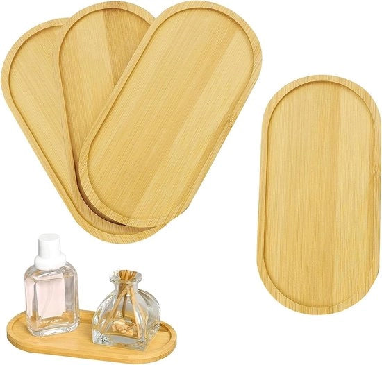 Dienblad ovale in legno - multifunzionale - 4 pezzi - bambù - 17,5 x 8,8 x 1 cm