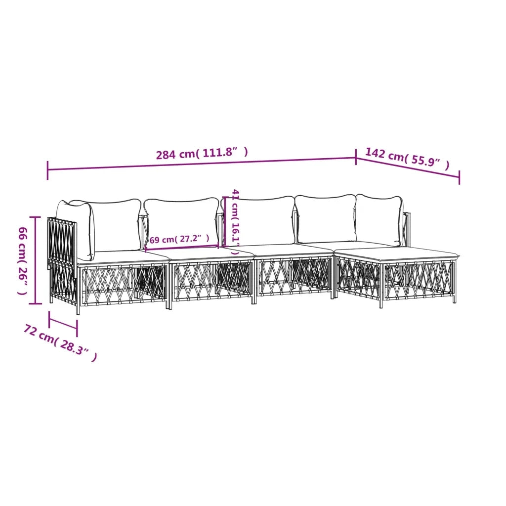 Set Salotto da Giardino 5 pz con Cuscini in Acciaio Bianco 3186864