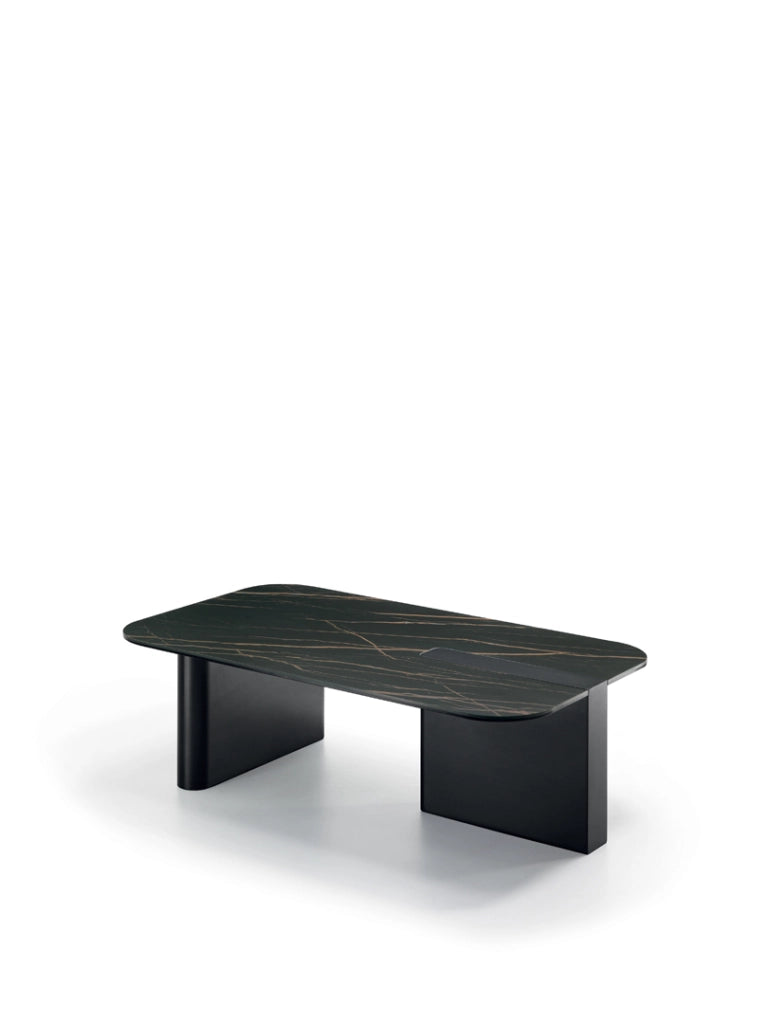 Tavolino da salotto Slide - Struttura in Metallo Verniciato Nero e Piano in Ceramica su Vetro Effetto Marmo Nero Portoro - Stones