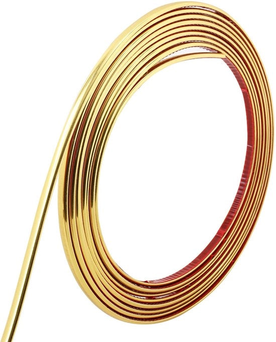 Elenco di finitura 10 m - Luccicante oro - Autoadesivo - Flessibile - Per specchio/muro/plafone/pavimento - Installazione facile - Elenco decorativo