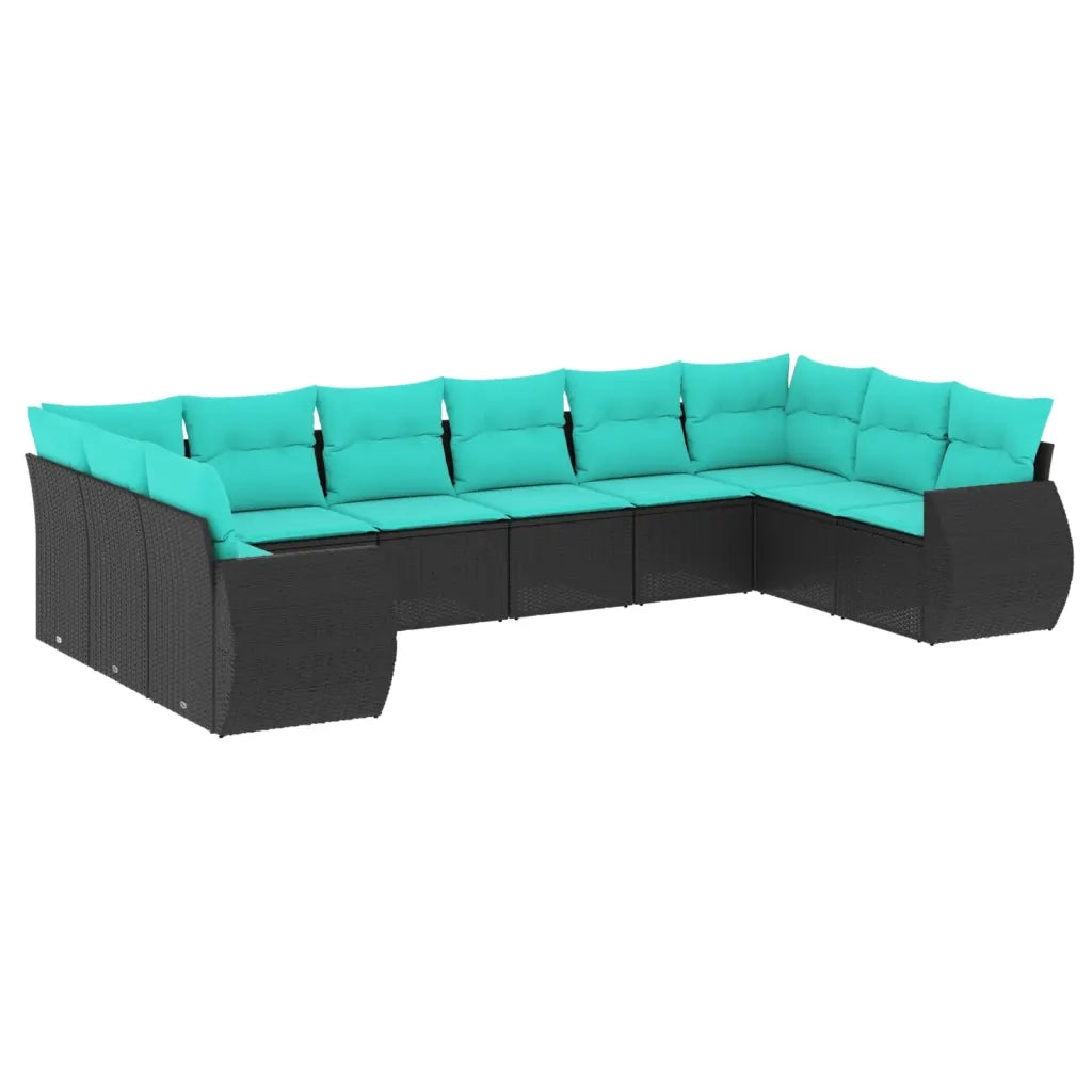 Set Divani da Giardino 10 pz con Cuscini Nero in Polyrattan 3221866