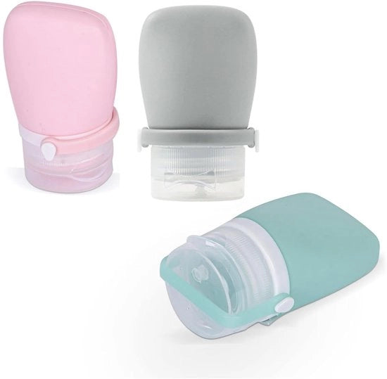 Contenitori Cosmetici 3 Pezzi - Flaconi di Silicone per Viaggio - Set di Cura Personale Inox - Otri Premutinibili e Chiudibili - 30ml di Conservazione Liquida - Sostenibile e Riciclabile