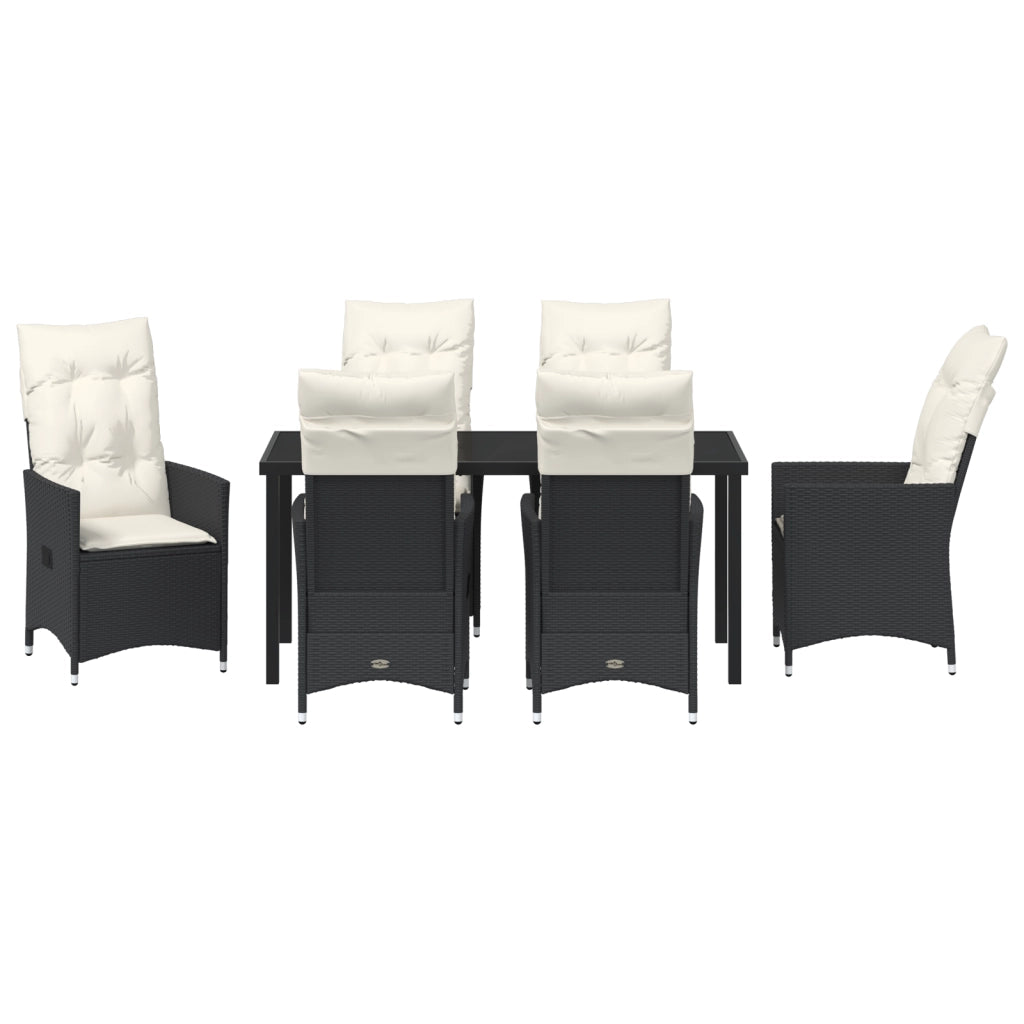 Set da Pranzo da Giardino da 7 Pezzi con Cuscini Nero Rattan Sintetico
