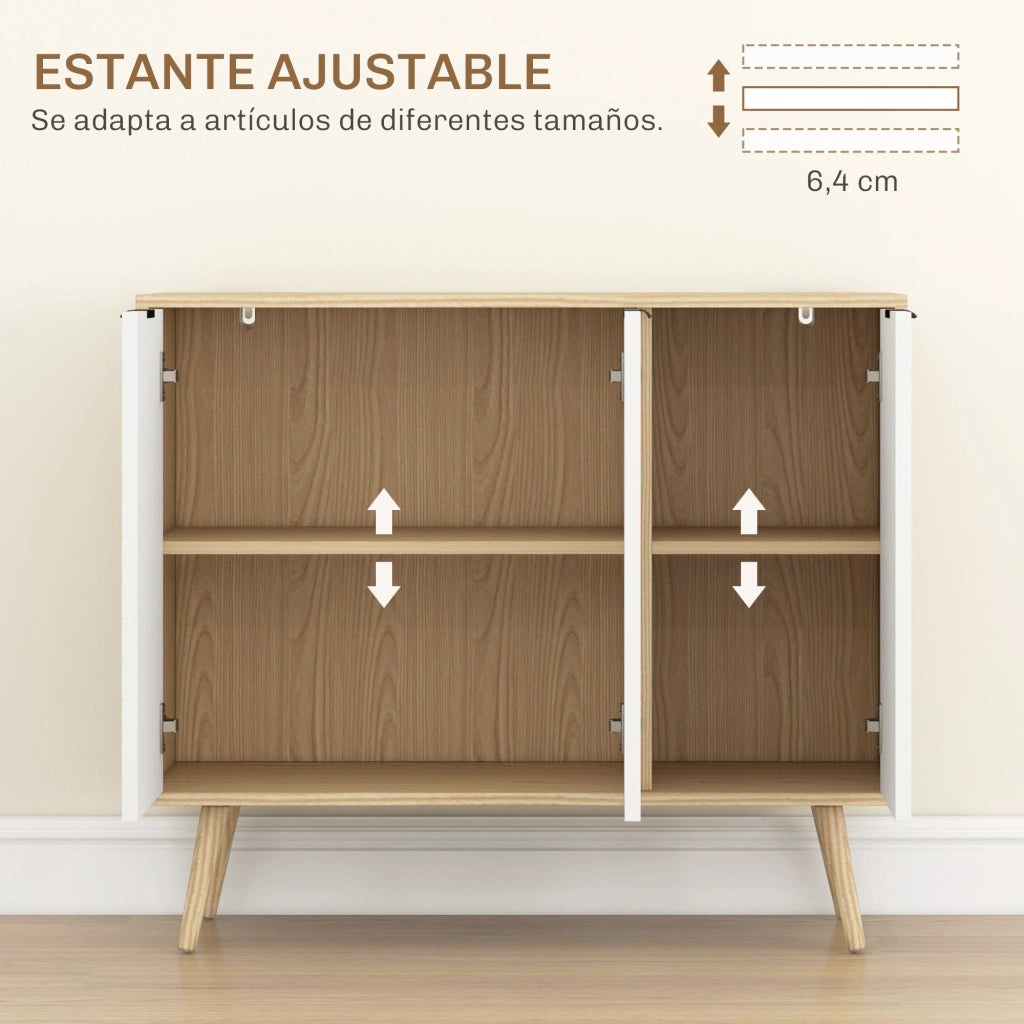 Buffet con Ante e Ripiani Regolabili ¨C zephmum ¨C Bianco e Naturale 91.5x35x77.4