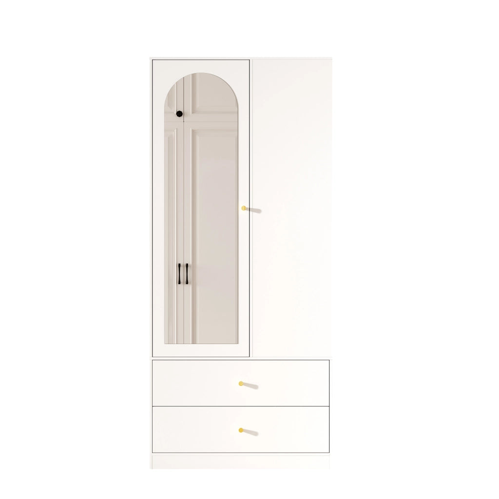 Armadio con specchio a 1 anta, 2 cassetti e 4 ripiani, 80 x 40 x 180 cm, bianco
