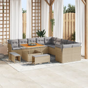 Set Divano da Giardino da 13 Pezzi con Cuscini Beige Polyrattan Acacia