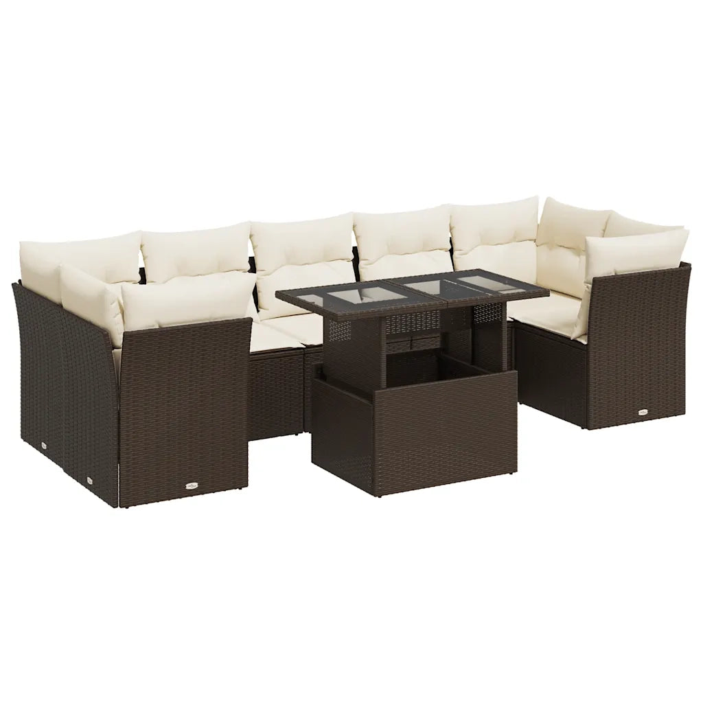 Set Divani da Giardino 8 pz con Cuscini Marrone in Polyrattan