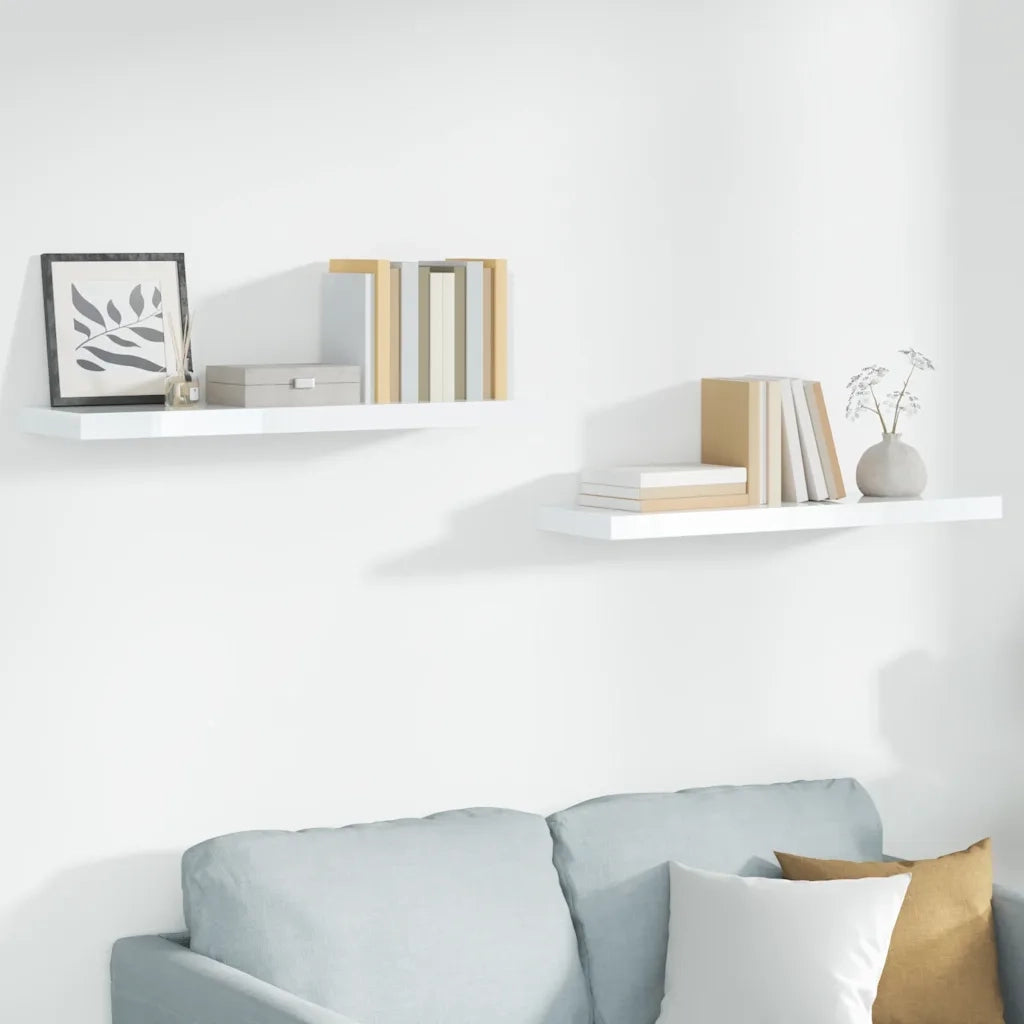 Scaffali a Parete 2 pz Bianco Lucido 90x23,5x3,8 cm in MDF 323755