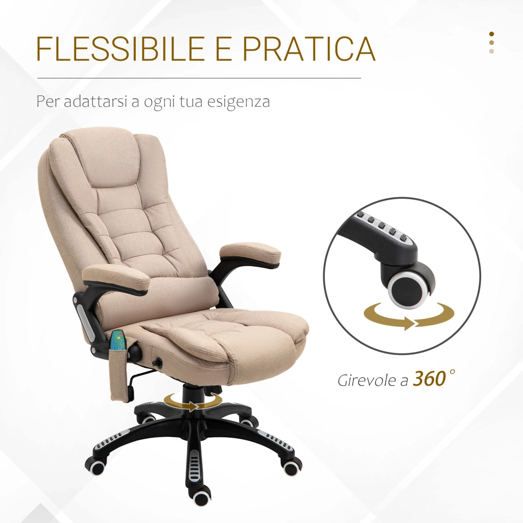 Poltrona Massaggiante Reclinabile con Riscaldamento e Altezza Regolabile ¨C Zephmum ¨C Beige