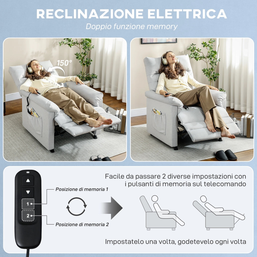 Poltrona Reclinabile Massaggiante con Poggiapiedi e Riscaldamento ¨C Zephmum ¨C Tessuto Vellutato Grigio