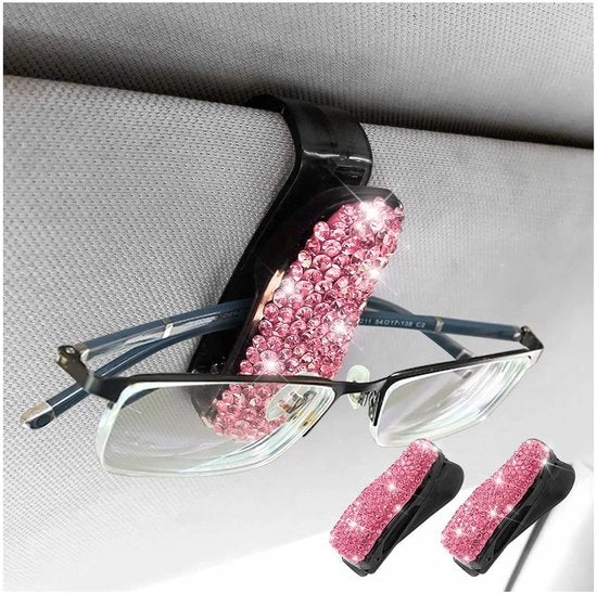 Supporto occhiali per sole da auto con chiusura automatica - 2 pezzi - Accessori di ricarica con pietre di strass - Accessori di ricarica leggeri - 65 mm x 25 mm