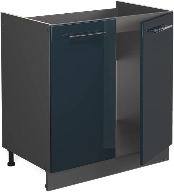 Mobile lavello cucina Fame-Line, Blu scuro lucido, 80 cm, PL Rovere, per la combinazione con altri moduli della serie Fame-Line