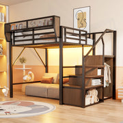 Letto a soppalco 140x200 cm con LED e scala di sicurezza in metallo nero