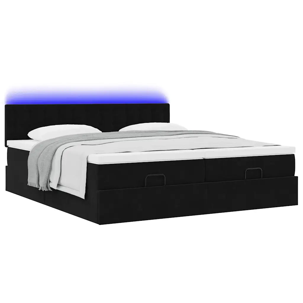 Struttura Letto Pouf con Materassi Nero 180x200 cm in Velluto