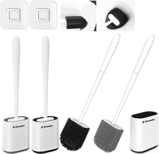 Due set di spazzole per il water, spazzola per il water in silicone, fissaggio a muro, asciuga rapidamente, set di spazzole antibatteriche per la pulizia del water in bagno (grigio + nero)