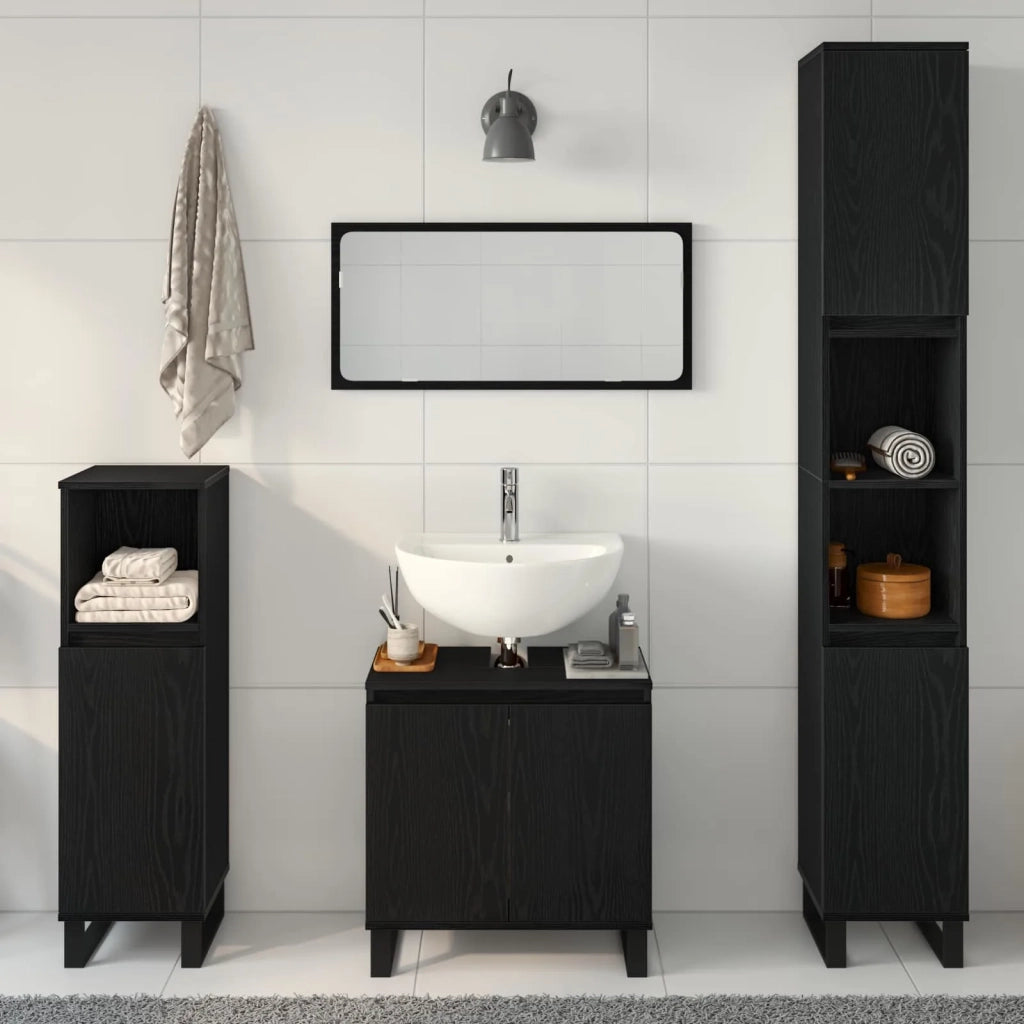 Set di mobili per il Bagno | Armadio da bagno Montaggio a parete 3 pz Rovere Nero