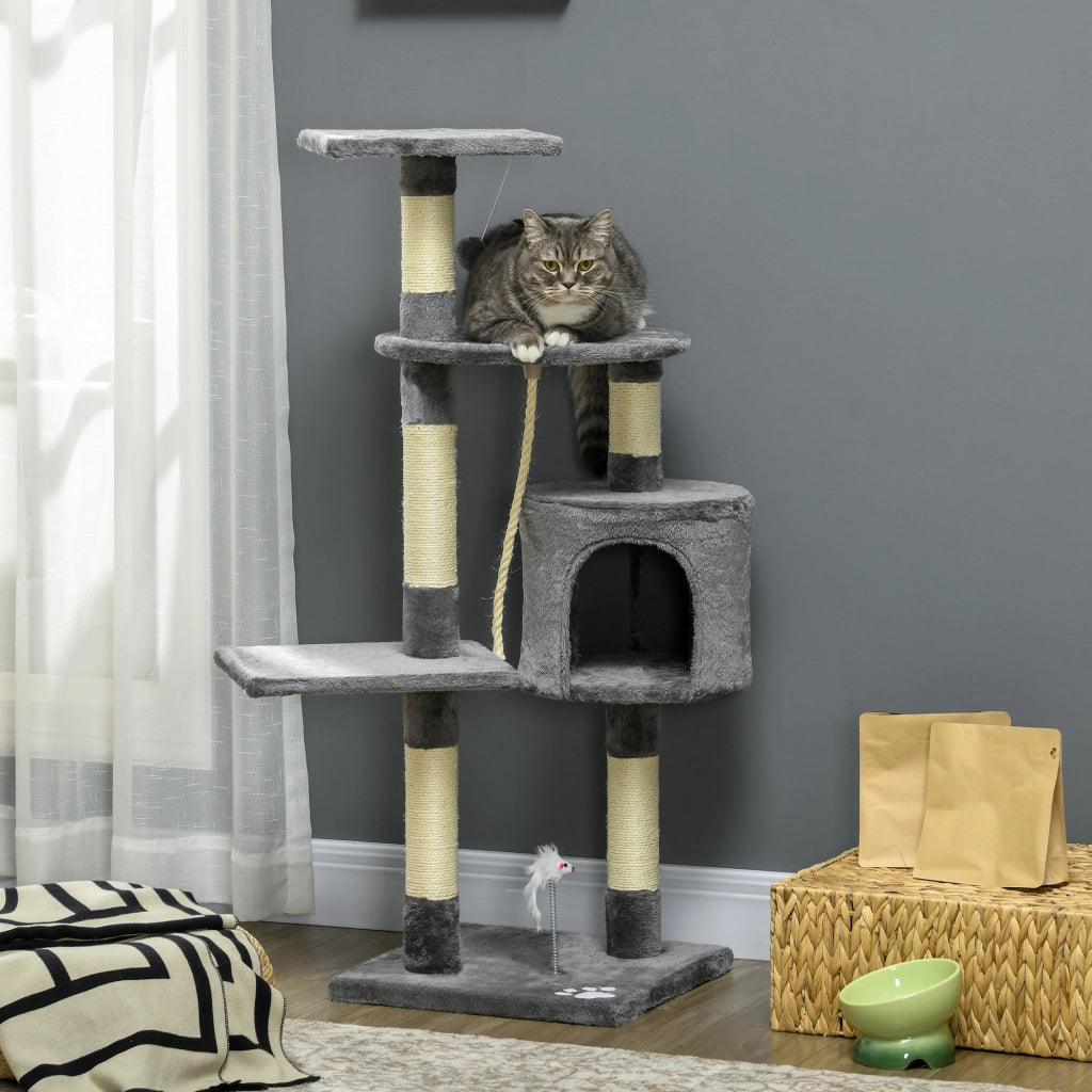Albero tiragraffi per gatti con sisal piattaforme e giocattoli ¨C zephmum ¨C Grigio scuro 116 cm