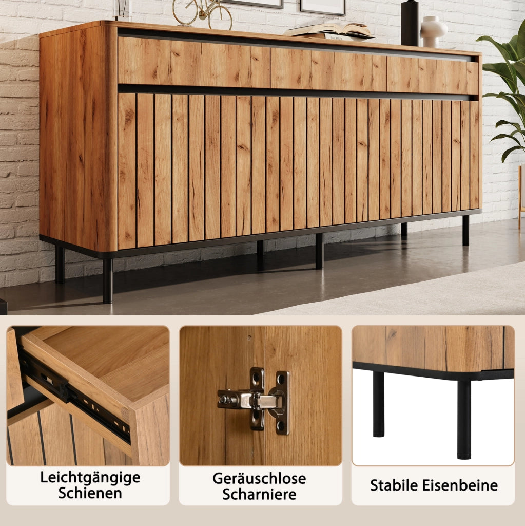 Credenza moderna 160x40x73 cm in MDF, 3 cassetti e 3 ante a lamelle