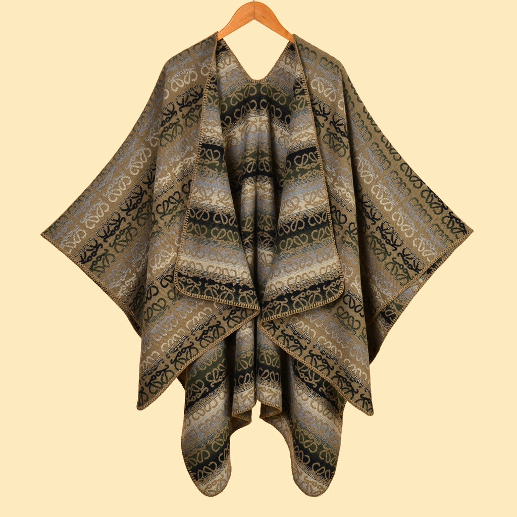 Sciarpa/poncho da donna in jacquard, calda e spaziosa.