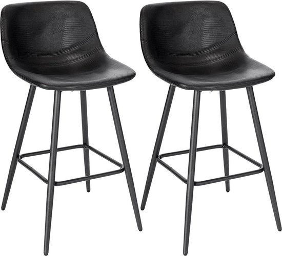 Bar con schienale - Con schienale regolabile - Pelle sintetica - Sedute bar - Ergonomica - Altezza seduta 63cm - Nero - Set da 2 - Cucina e bar