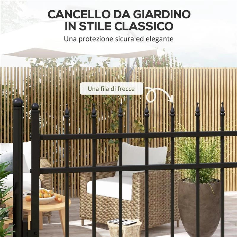 CANCELLETTO DI SICUREZZA CON SERRATURA, 3 CHIAVI E 2 PALETTI, IN ACCIAIO ZINCATO, 107X204 CM, NERO