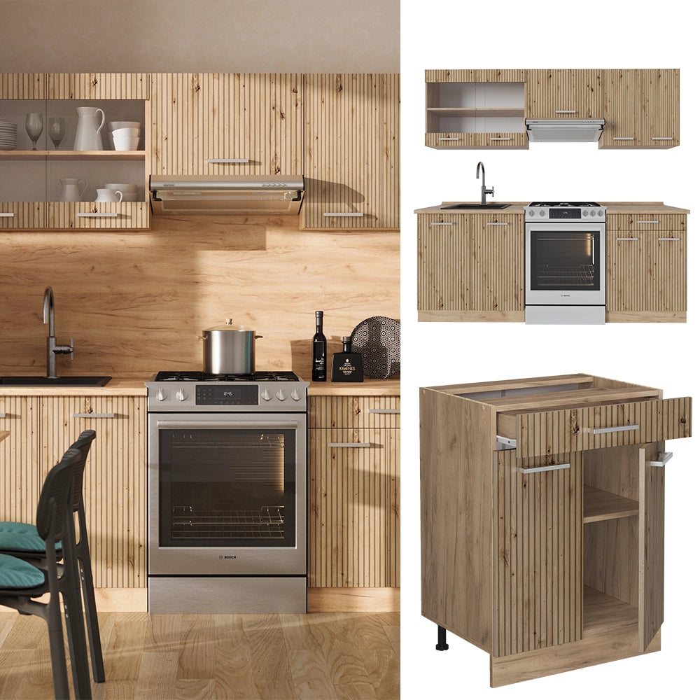 Vicco Cucina componibile Rovere artigianale/rovere Goldkraft 200 cm , AP Marble