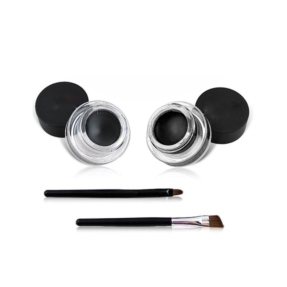 Trade Shop - 2 Gel Eyeliner Nero Black Lunga Durata 24h Waterproof Lasting Drama Applicatori -
