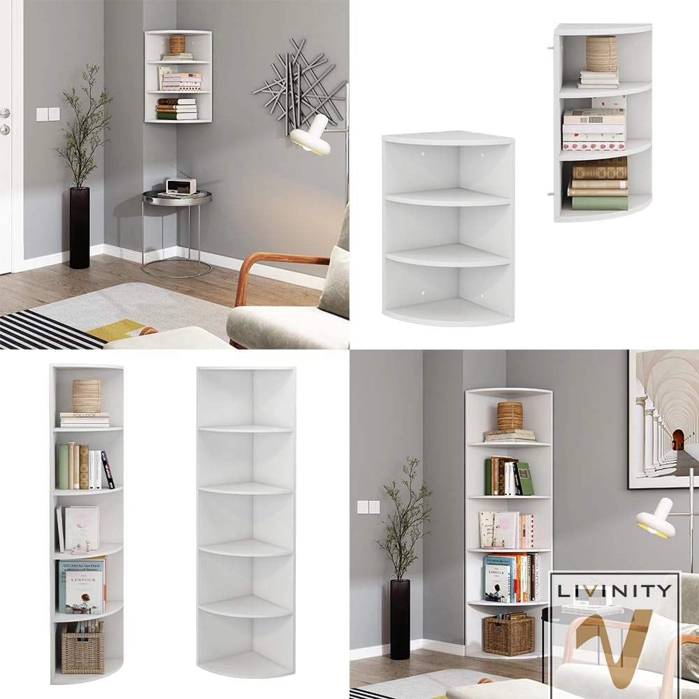 Libreria Fabienne, Bianco, 40 x 180 cm con 5 scomparti, adatto al montaggio a parete per una configurazione flessibile degli spazi