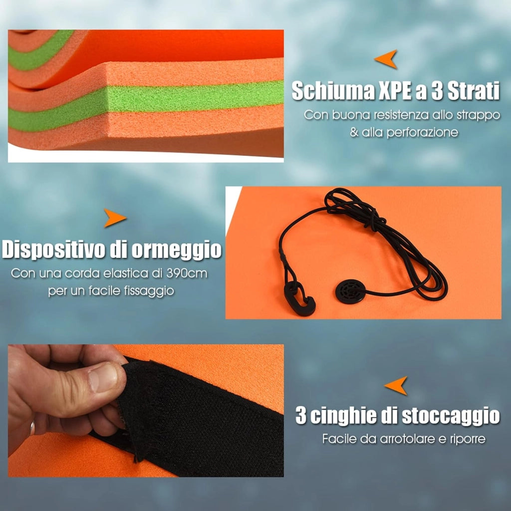 Tappetino Galleggiante Acquatico, 355X183cm, Materassino Galleggiante Resistente agli Strappi con Dispositivo di Ormeggio e Cinghie di Aggancio, per Mare Lago Piscina e Spiaggia